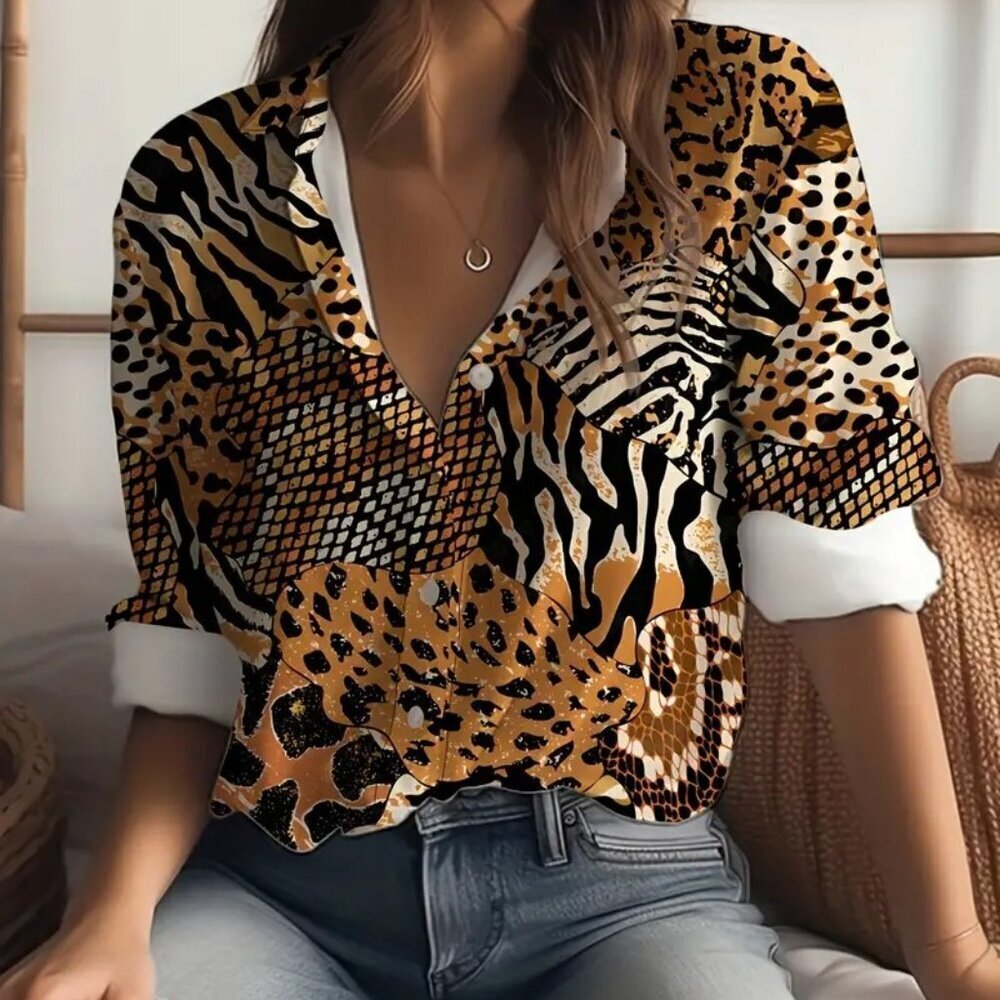 Tiger Pattern Print Tops (Multicolor) PL - Picture 4 of 4